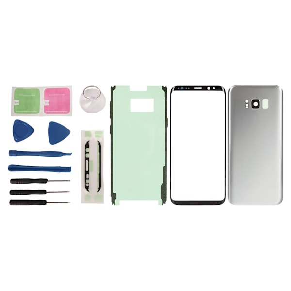 S8+ S8 Plus -puhelimen takalasin vaihto - etupaneeli ja ulompi lasi - korjaussarja - esiasennettu linssi ja liima - hopea