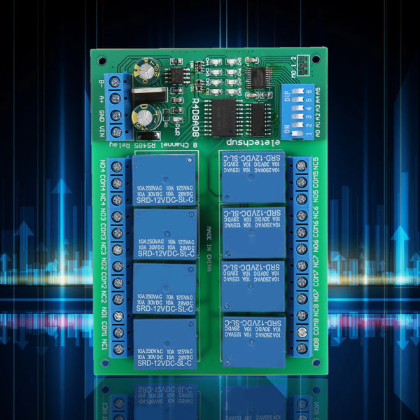 12V 8-kanals RS485 relé PLC-utvidelseskort for RTU-protokollfjernkontroll