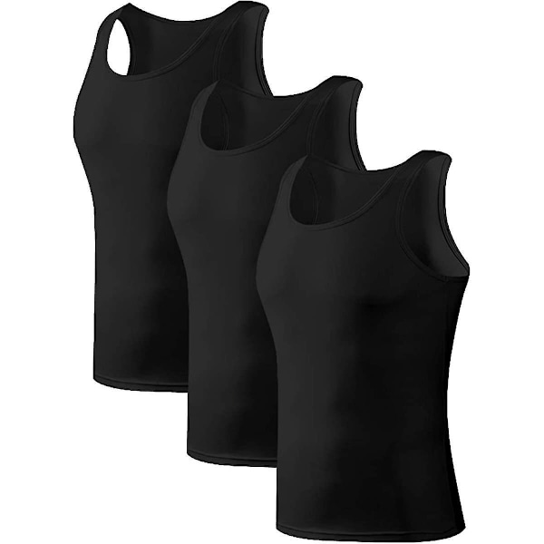 Bambusrayon Stretch Tank Tops för Män Crew Neck XXL 3-pack Svart