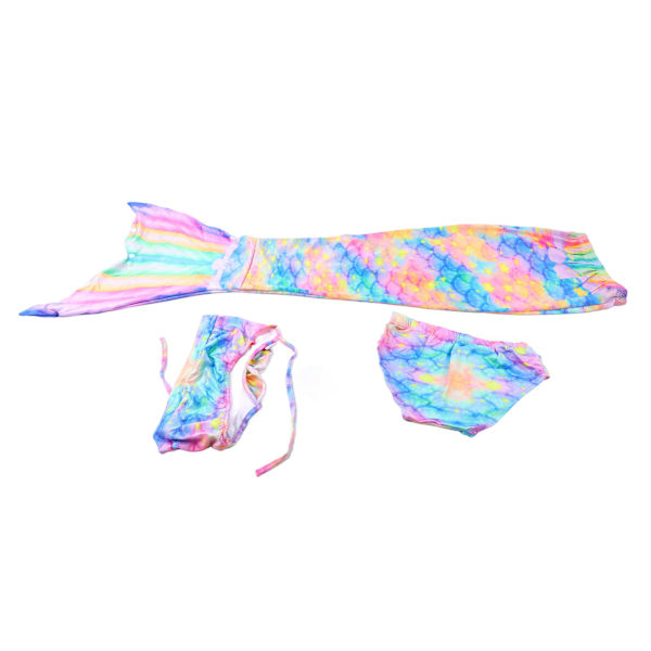 3PCS Barnbikini Set i Polyesterfiber, Tjejers Badkläder med Svans, 130 cm/51,2 tum