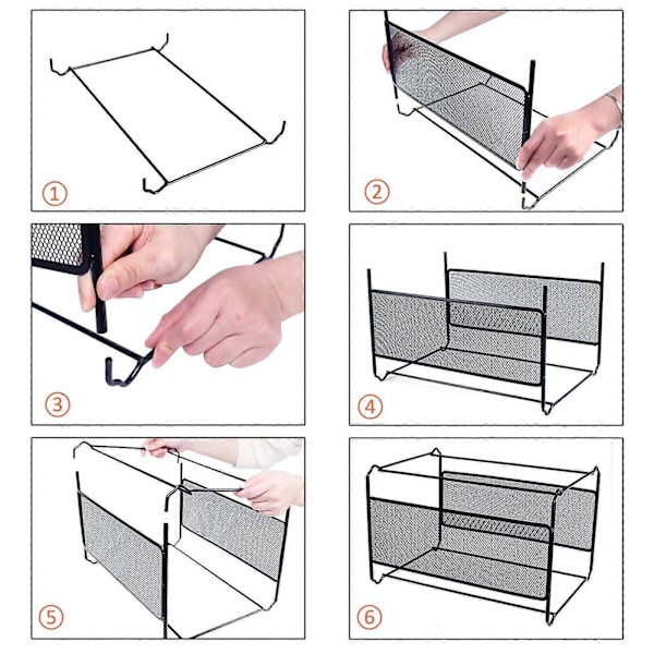 Hængemappe Ramme (39 x 28 x 24.8cm), Metal Hængemappe Ramme Organizer - Let at Samle - Hængemappe til Hjemmekontor Opbevaring (Sort