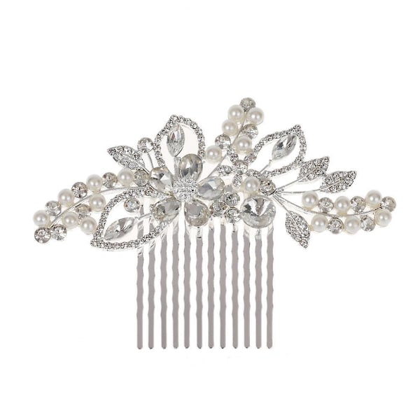 Silverblomma Kristall Hårkam för Bröllop Brud Hårtillbehör 10x7cm