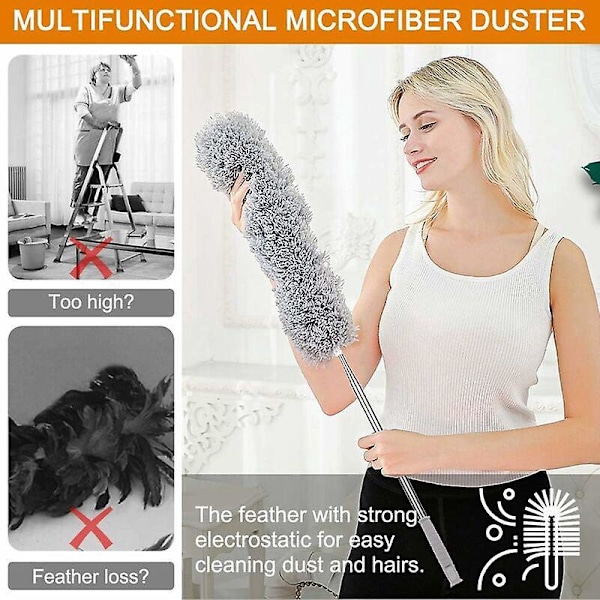 Dammtorkare och golvmopp Teleskopisk dammtorkare av mikrofiber och teleskopstång i rostfritt stål upp till 250 cm lång, tvättbar trasa för tak, spindelväv