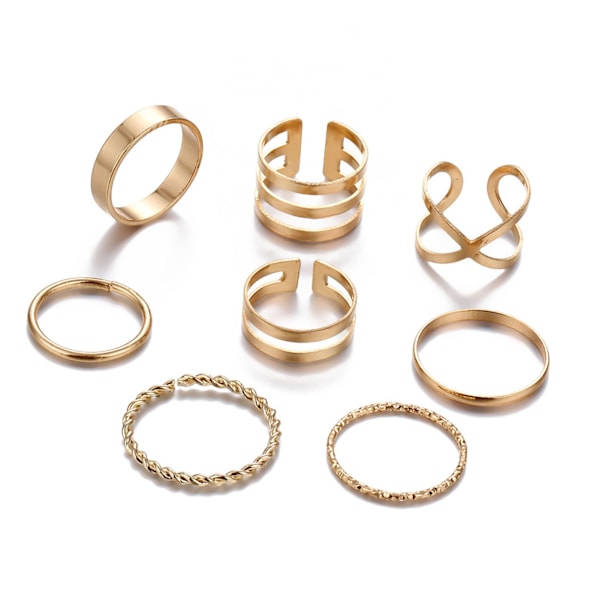 8-delad vintage ringsæt - Stadig elegant og langtidsholdbart guld kno ring sæt til kvinder