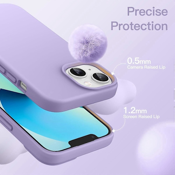 Silikonikuori yhteensopiva iPhone 13 6.1-tuuman kanssa, Silkinpehmeä täyssuojaava kuori, Iskunkestävä suojus mikrokuituvuorella (Vaaleanvioletti)