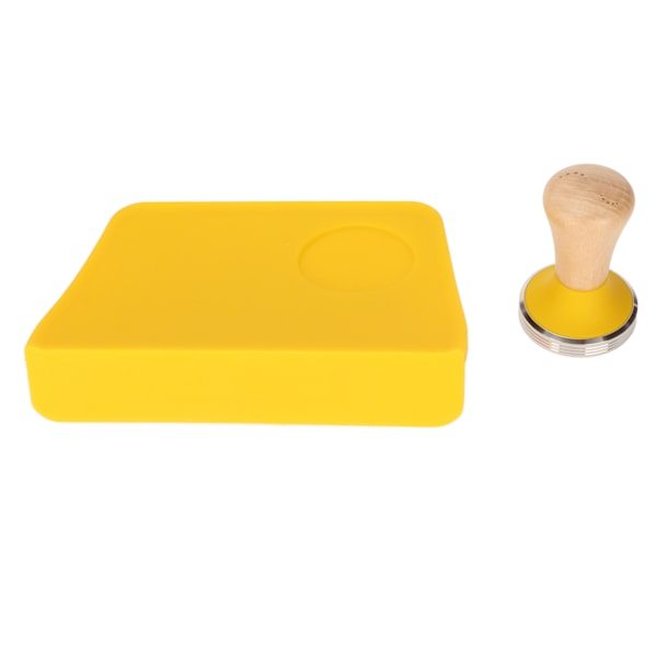 Kaffe Pulver Press Verktøy Sett Trehåndtak Flat Base Hammer Sklisikker Silikon Tamper Matte med Spor Gul Matte 58mm Hammer Diameter