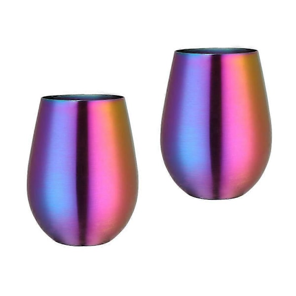 Vinglas Set om 2, Rostfritt Stål Okrossbara & Lätta Stjälklösa Metall Dryckesglas, Regnbåge