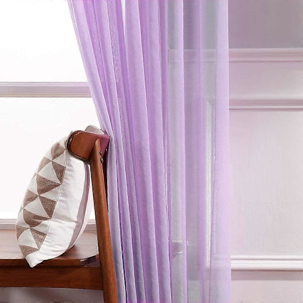 Sæt med 2 lette Voile gardiner med øjer, Transparent udseende, Gardiner lavet af Voile polyester, Øjegardin, Transparent, 132x160 Cm (BxH), Lys lilla