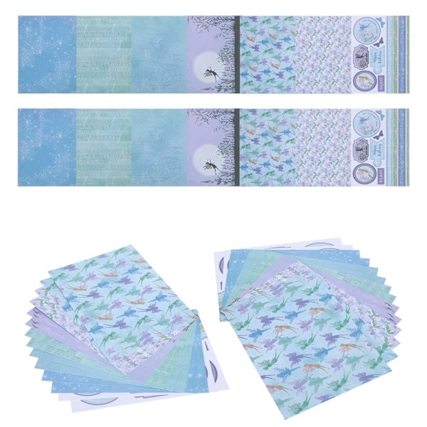 42 kpl taustapapereita koristeluun, useita kuvioita DIY-valokuva-albumiin, romukirjaan, onnittelukorttiin, askarteluun