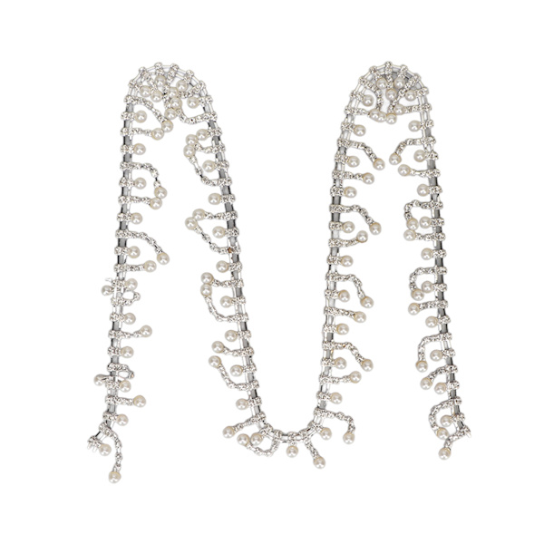 1 Yard Pearl Tofs Rhinestone Trim Utsökt fashionabla Pearl Rhinestone fransar för smycken Kläder Silver