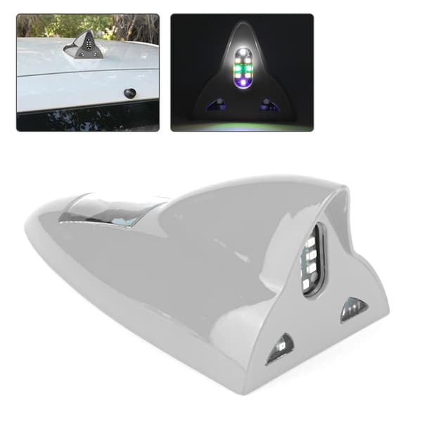 12LED Bil Solar Energi Blinkende Lys Hajfinne Advarselslampe Auto Tilbehør Sølv