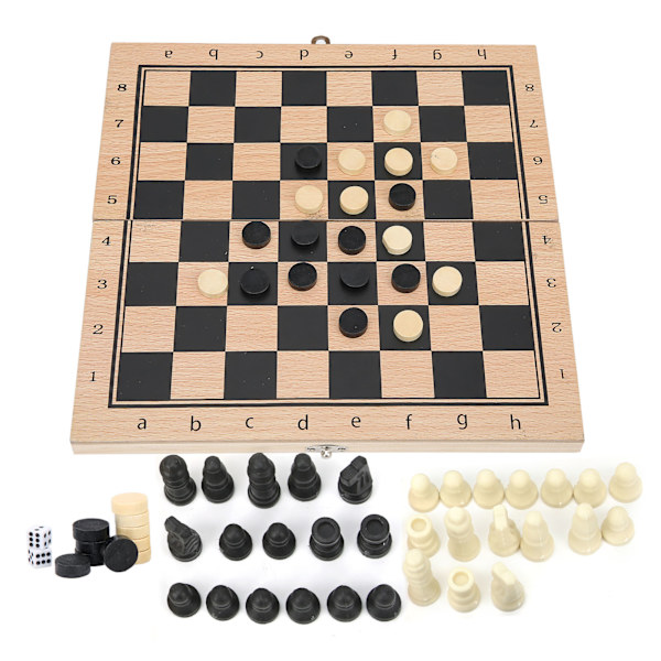 3-i-1 Trä Schack Dam Backgammon Fällbar Bärbar Interaktiv Schackbräde Leksak 24 x 24cm / 9.4 x 9.4in