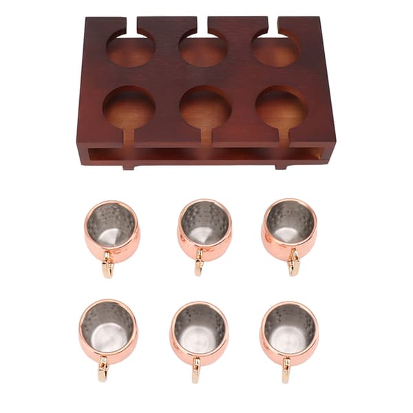 6 stk 2 oz Mule Drink Krus Sett med Holder Robust Dekorativ Cocktail Hammer Point Kopp for Bar Restaurant