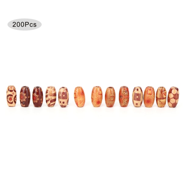 200st unika träpärlor Färgglada målade blandade mönsterpärlor DIY Material Tillbehör 15x7mm