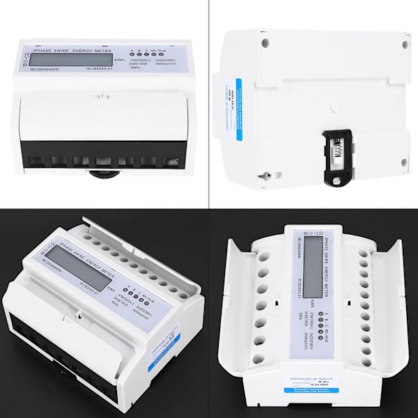 Digital 3-faset 4-leder 7P skinne elektrisk måler elektronisk kilowatt-time måler (30(100)A)-hvid-1 stk.