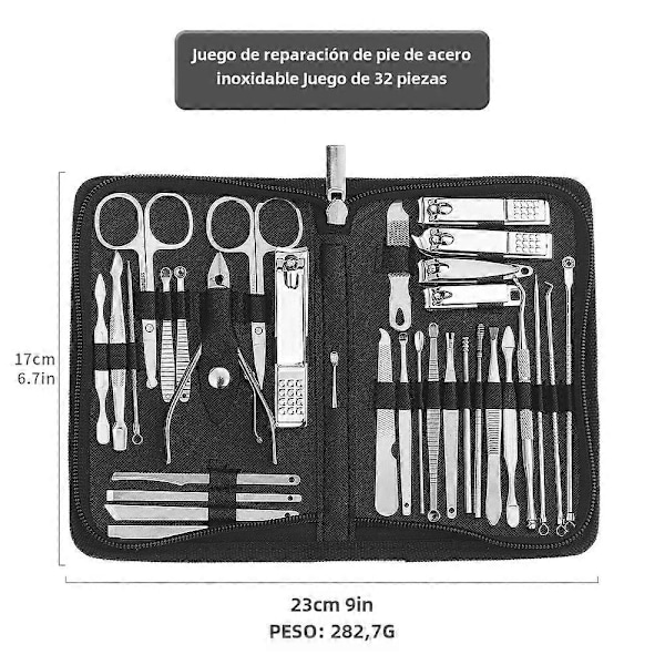 32-delars Professionell Manikyrverktygssats Inklusive Akrylnagelklippare och Nagelklippare Pedikyrkit Nagelkonstverktyg Rostfritt Stål 32pcsblack-1