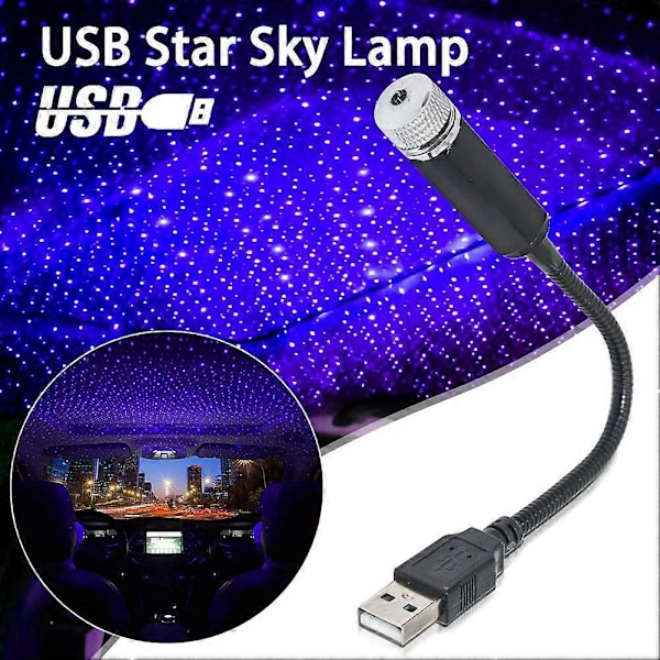 LED-projektorilamppu USB-liitännällä auton kattoon, violetti valaistuskuvio