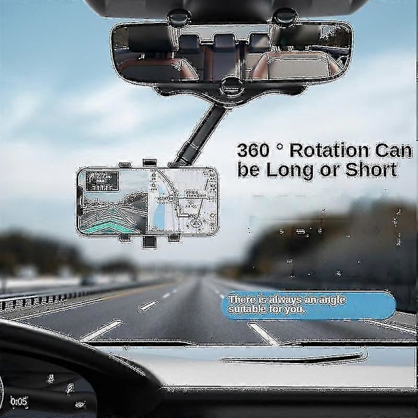 360° Bakåtspegel Telefonhållare för Bilfäste Telefon och GPS Hållare Roterande Justerbar Teleskopisk Biltelefon