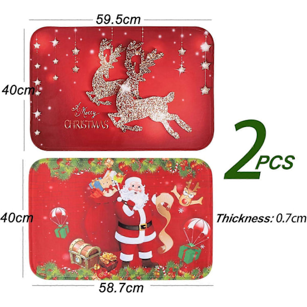 2 st 40x60cm Jul Rutig Dörrmatta Jultomte + Älg Entrématta Dörrmatta