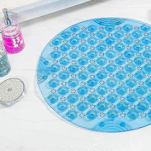 Sklisikre Runde Dusjmatter, Muggbestandige Badematter med Sugekopper, Teksturert Gummi (Transparent Blå)