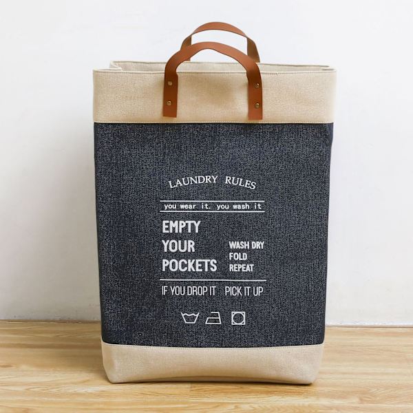 Vasketøjskurv Indkøbspose Jute Stor Kapacitet Beskidt Tøj Opbevaringskurv Spand til Hjem Mørk Denim