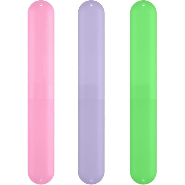 Sæt med 3 bærbare tandbørsteetuier i plastik (pink, lilla, grøn)