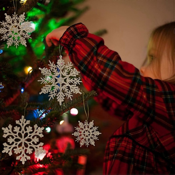36 stk. Jule Champagne Gull Snøfnugg Ornamenter Plast Glitter Snøfnugg Ornamenter for Vinter Juletre Dekorasjoner Varierende Størrelser Håndverk Snøfnugg