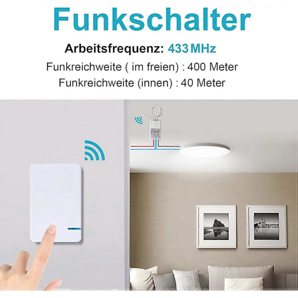 Mini langaton valokytkin mini-vastaanottimella, langaton valokytkin ulkokäyttöön, 400 m, 40 m, 433 MHz RF-kaukosäädin, IP54 LED-lampun höyrysuojaus