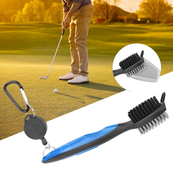 Multifunktionel rensebørste til golfkøller med nylonstål Rengøringsværktøj med dobbelt børster Blå
