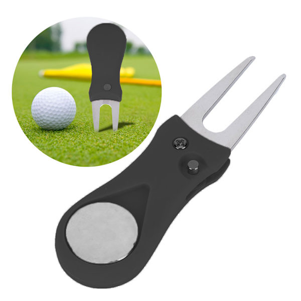 Bærbar Golf Green Divot Reparasjonsverktøy Folding Ball Gaffel Plen Reparasjon Golfer Øver Tilbehør Svart