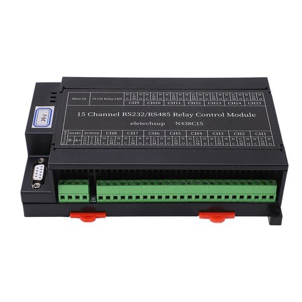 Reläkontrollmodul 15 kanaler RS485 RS232 PLC DO PC UART Seriell Switch Board DC24V