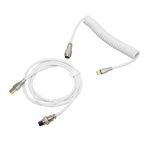 Mekaaninen näppäimistön kaapeli Double Sleeve Custom Kelattu irrotettavalla metallilla Aviation USB C - USB A Keyboard Aviation -liitin Valkoinen