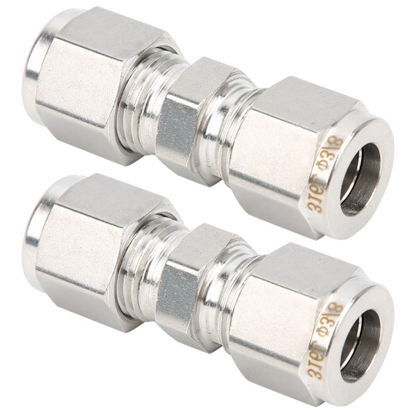2 stk. 316 rustfrit stål kompressionsfitting lige dobbeltferrule røradapter til rør (Ф3/8)