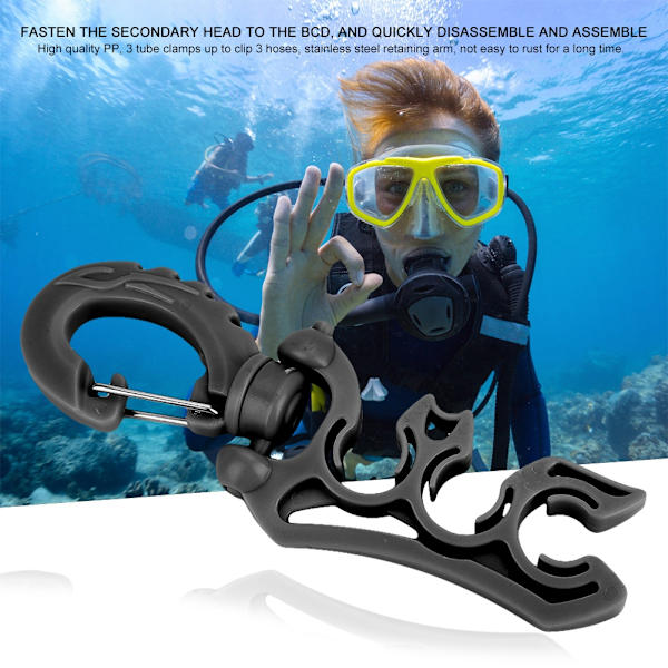 Fortsett dykking Undervannsdykking BC Slangeholder Clip Spennekrok Svart