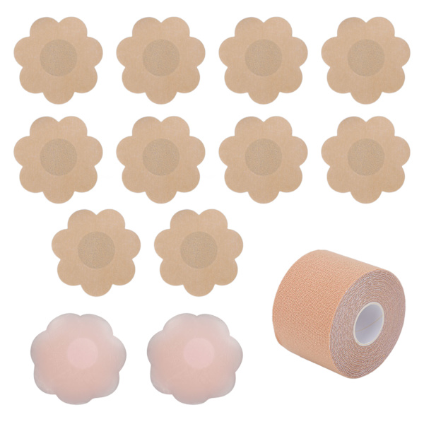 Brystløftetape Pustende Elastisk Boob Tape Sett Silikon Brystvortedeksel Patch