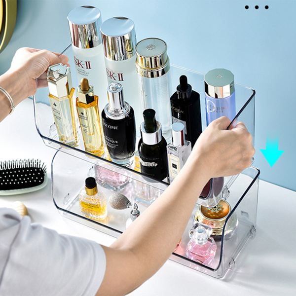 Kosmetisk displayboks multifunktionel stabelbar plastik gennemsigtig makeup organizer til hjemmet 32x15x12.8cm/12.6x5.9x5.3in