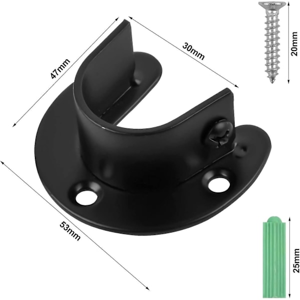 U-formet gardinstangssæt - rustfrit stål, 25 mm, skabsstangsstik - sort