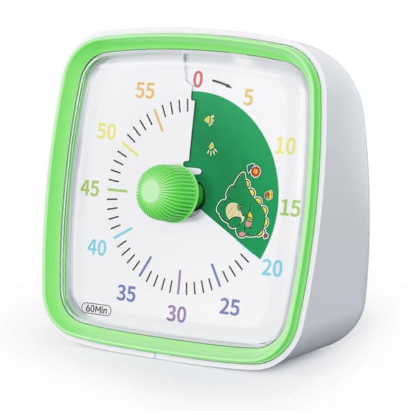 60-minuters visuell timer med nattlampa, nedräkningstimer, Pomodoro-timer med Green Dinosaur