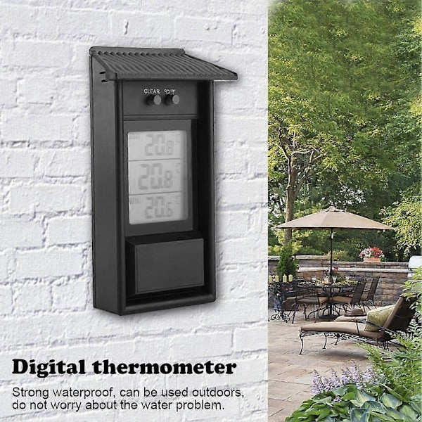 Svart Digital Termometer för Utomhus Inomhus, Vattentät Trådlös Väggtermometer för Utomhusbruk, -20 till +50C
