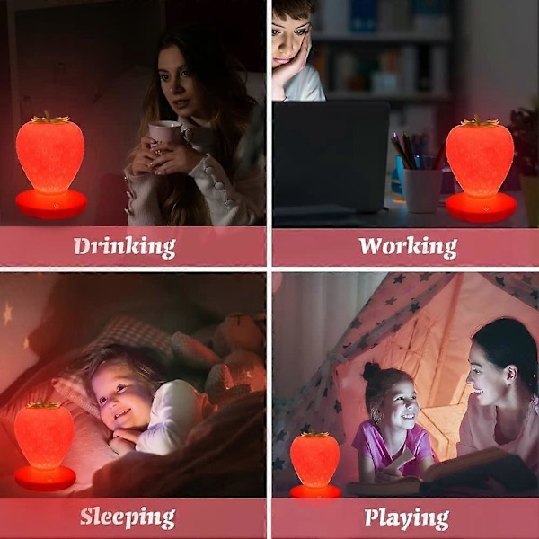 Jordbær Natlampe, Sød Silikone Jordbærlampe, Børne Natlampe LED Natlampe til Børneværelset, USB Genopladelig Sengelampe til Børn, 3 Tilstande