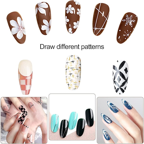 Nagelborste Set - Vit, 5 st, 8/9/10/15/21mm - Gelnagelborste för Nagelkonst Detaljer