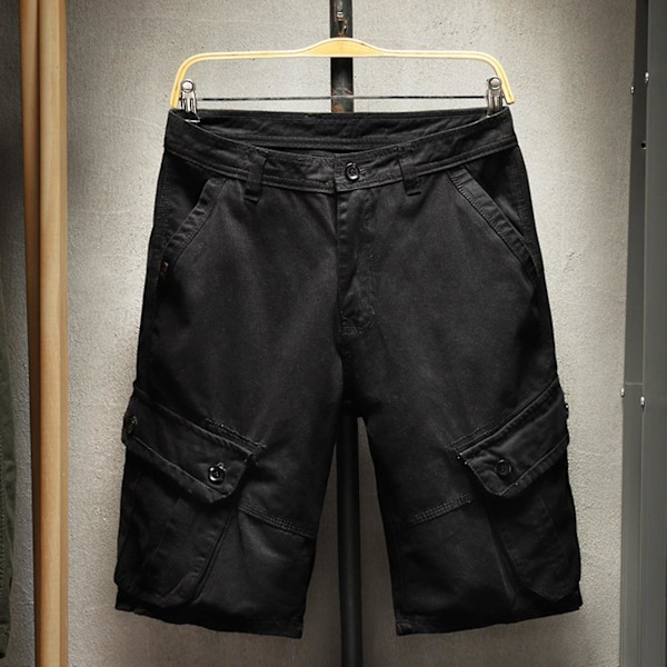 Mustat löysät miesten shortsit useilla vetoketjullisilla taskuilla - Koko 2XL