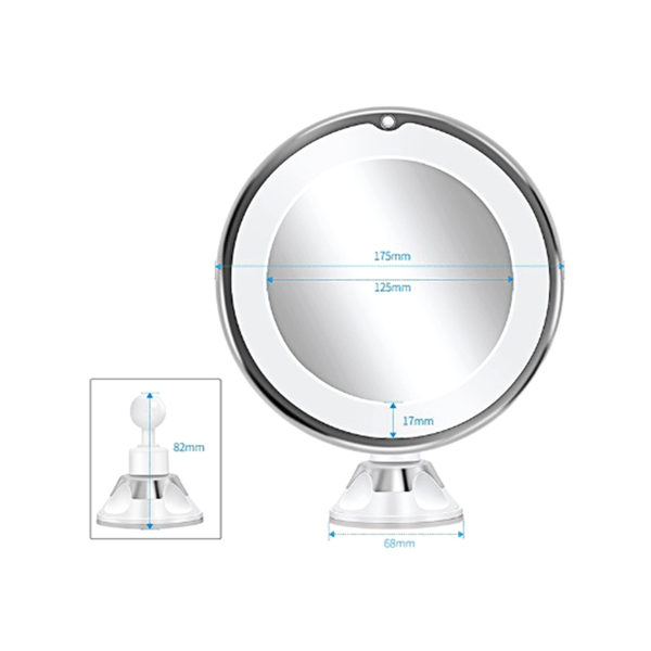10X LED Makeup Mirror with Magnification, Lockable Suction Cup, 360 Degree Rotation, Adjustable for Home, Travel, Bathroom, Battery Operated