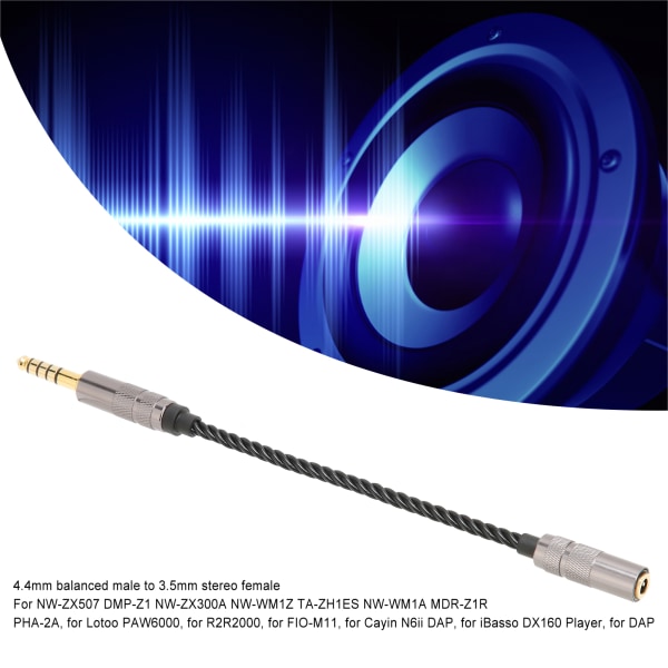 Hodetelefonadapterkabel Gullbelagt 4,4 mm balansert hann- til 3,5 mm stereo-hun-adapterledning