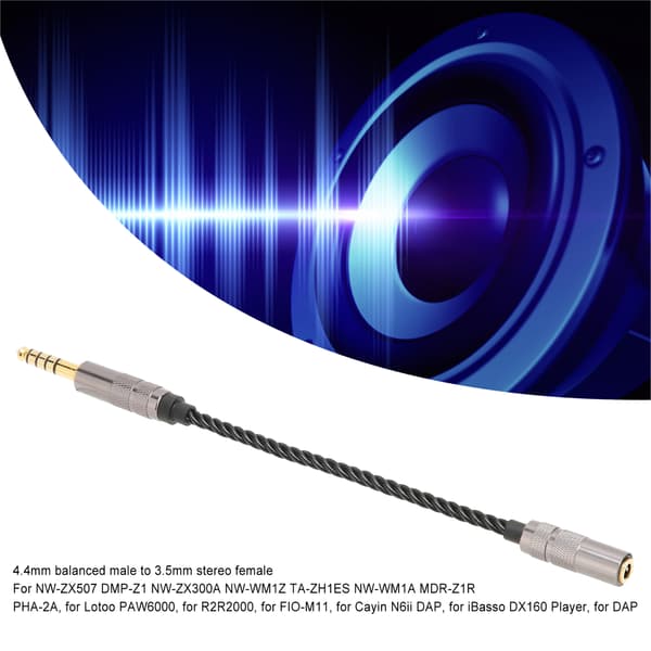 Hodetelefonadapterkabel gullbelagt 4,4 mm balansert hann til 3,5 mm stereo hunadapterledning