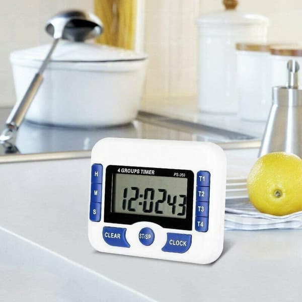 4-kanals multifunktionel nedtællingstimer, justerbar digital køkkentimer, magnetisk laboratoriemødetimer med alarmfunktion
