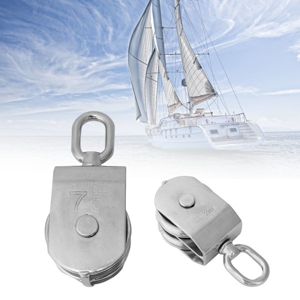 Rustfritt stål Heavy Duty Dobbelthjul Talje Rigging Løftetau Yacht Tilbehør(75mm)