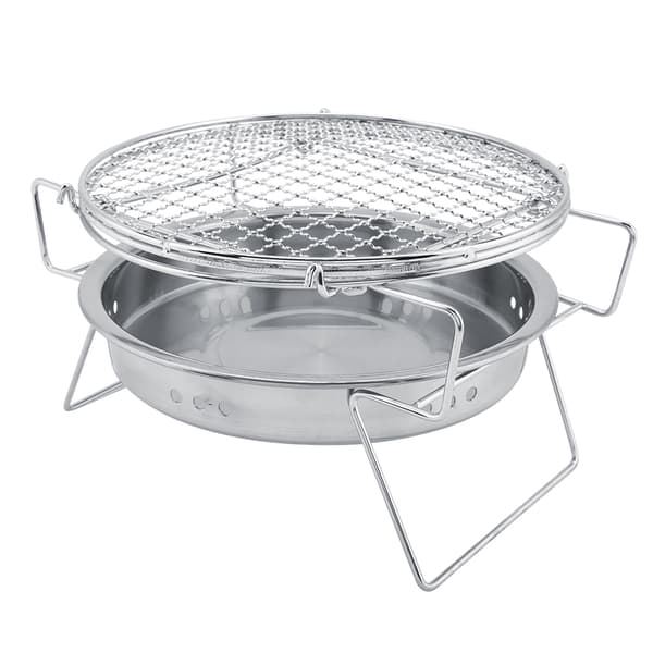 Mini BBQ Grill i rustfrit stål, sammenklappelig, bærbar, rund grillovn til udendørs campingterrasse