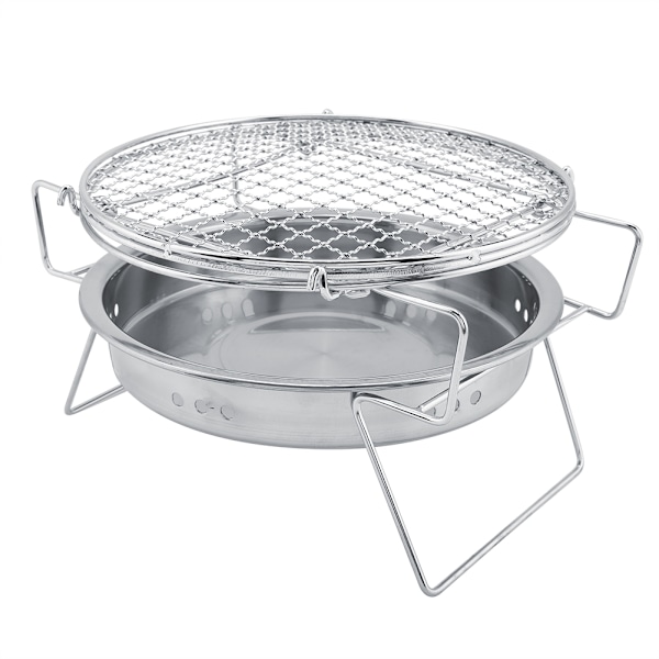 Rustfrit stål Mini BBQ Grill Foldbar Bærbar Rund Grill Komfur til Udendørs Camping Patio