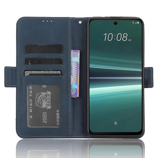 Til HTC U23 Pro 5G PU-læder telefoncover med flere kortpladser og stativpung Blue